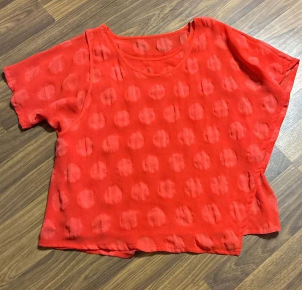 Babette Women's Red Sheer Short Sleeve Polka Dot Blouse